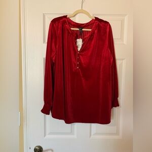 NWT‎ Intro. Women’s Plus Size 2X Stretch Velvet Red Blouse Dressy Boho Holiday